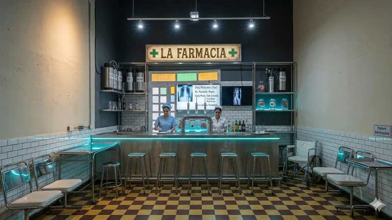 Barra de La Farmacia en El Sanatorio, Santa Marta — proyecto de hospitalidad de Maia